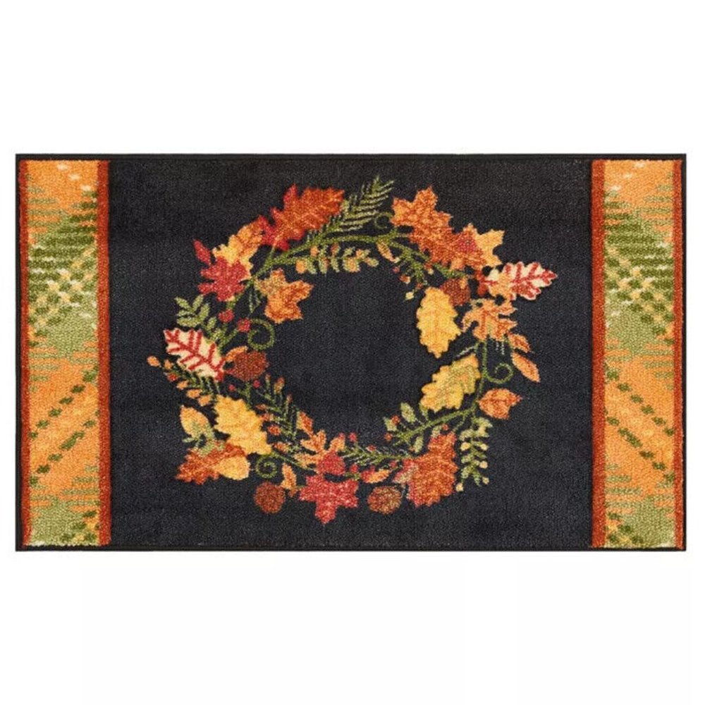 Nourison Harvest Wreath Plaid Washable Hand Carved 18" x 30" Accent Rug - Black